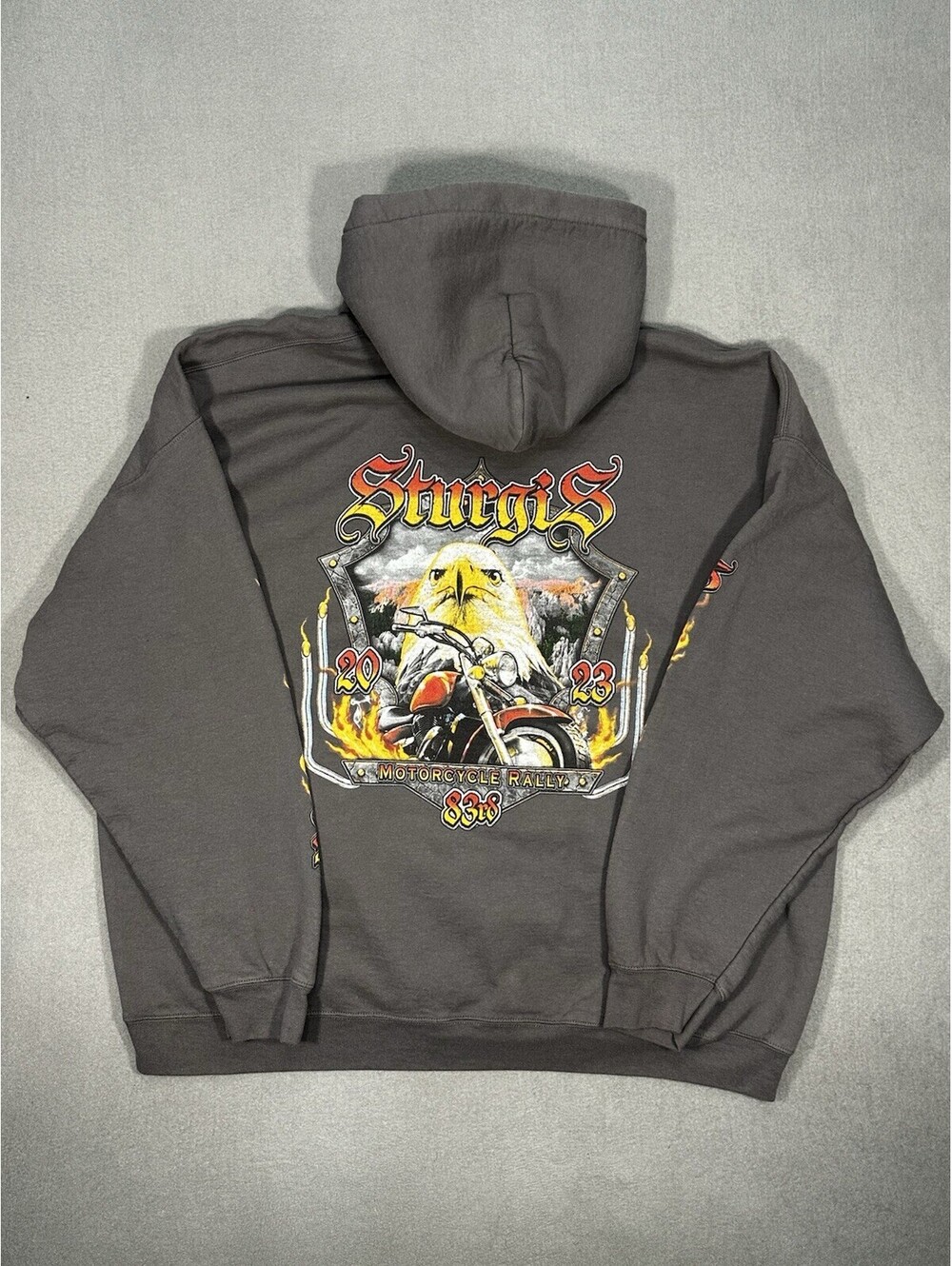 Sturgis Motorcycle Rally 2023 Hoodie Men’s 3XL Gray Eagle Biker Graphic